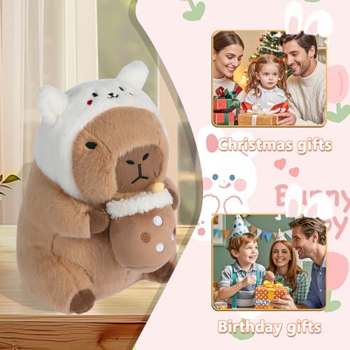 Cute Capybara Plush Toy - Soft Stuffed Animal Doll with Bunny Ears, 12 Inch