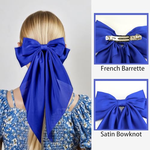Satin Hair Bows 4PCS Long Tail Design Colorful Clips for Women