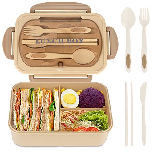 NatraProw Khaki 1200ML Leakproof Bento Box with Utensils, Microwave Safe