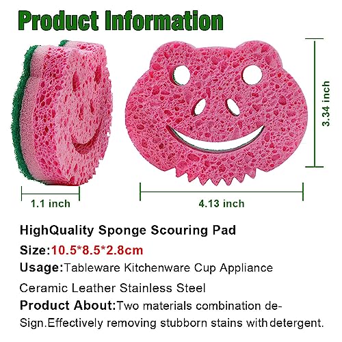 SmilePowo Dual-Sided Scrub Sponges - 12 Pack Multi-Functional Frog Sponges
