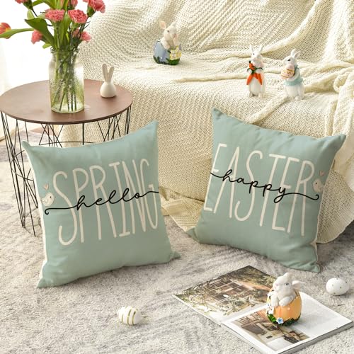 Happy Easter Buffalo Plaid Rabbit Throw Pillow Cover - 18x18
