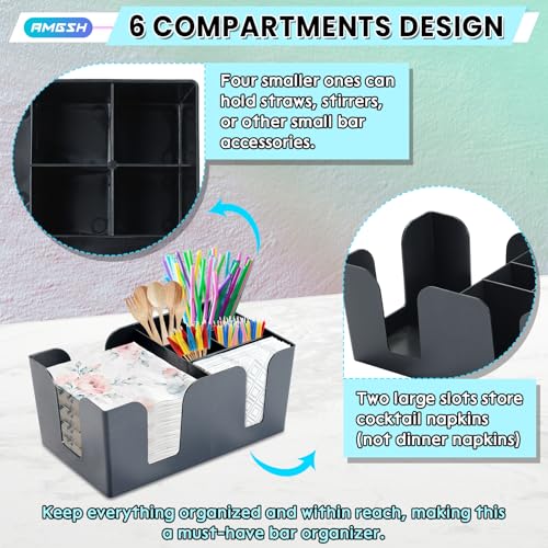 6-Compartment Bar Caddy Napkin & Straw Holder Organizer