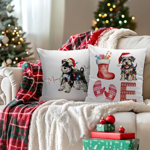 Schnauzer Christmas Pillow Covers - 18x18 Flannel Set of 2
