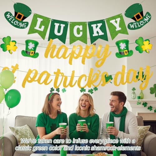 St Patricks Day Decorations Set - 4-Piece Lucky & Happy Banner