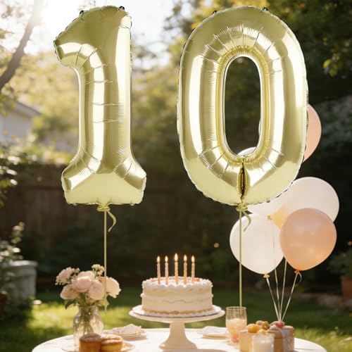 40-Inch Champagne Gold Number 10 Balloon for Birthday Celebrations
