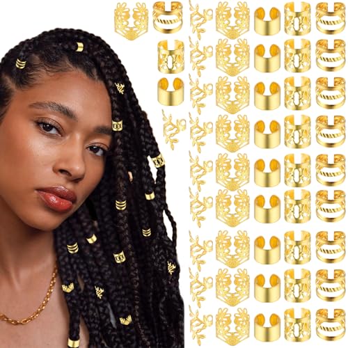 50-Piece Gold Hair Jewelry and Braid Rings Adjustable Cuffs