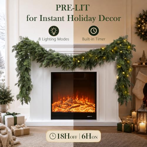 Pre-Lit Christmas Cedar Garland 9FT with Lights - Green, 4 Pieces