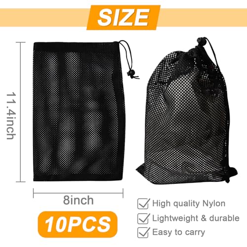 10-Pack Nylon Mesh Drawstring Bags, 8 x 11.4 Inch Travel Laundry Organizers
