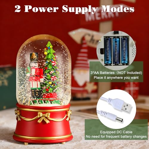 Lewondr Christmas Snow Globe with Music Light Nutcracker & Tree Variation