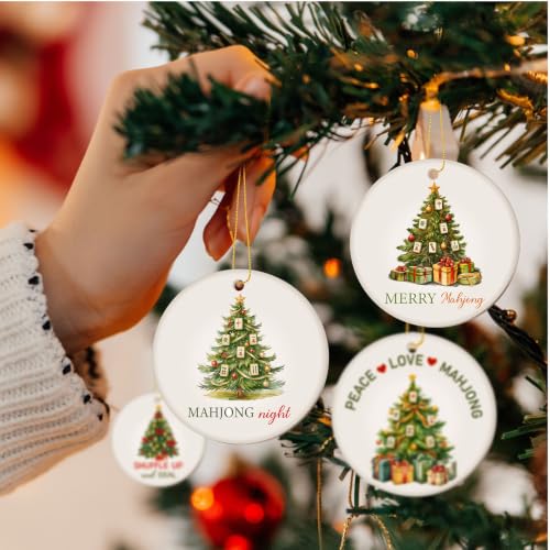 Christmas Mahjong Ornament Set - 8 Ceramic Holiday Decorations for Tree
