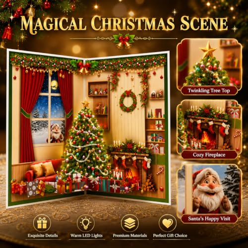 APOTODITO Christmas Tree Pop Up Card with Lights and Music - Christmas House Variation