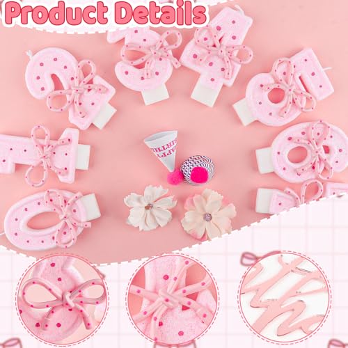 16th Birthday Candle Set with Pink Bowknots & Cake Topper
