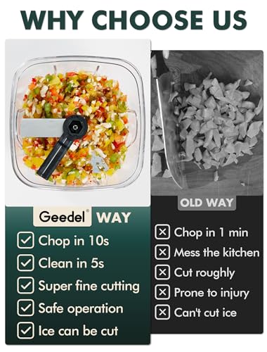 Geedel Manual Vegetable Chopper, 2-Cup Pull String Food Processor - Black