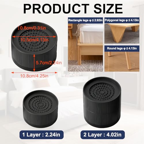 Adjustable Bed Risers - Heavy Duty Furniture Lift Blocks, 4 Pack