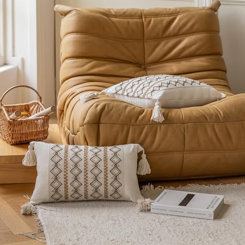 vctops Boho Cotton Linen Lumbar Pillow Cover 12x20 Inch with Tassels
