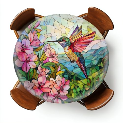 Hummingbird Round Fitted Tablecloth for 45-56" Tables - Waterproof, Elastic Table Cover for Indoor & Outdoor Use