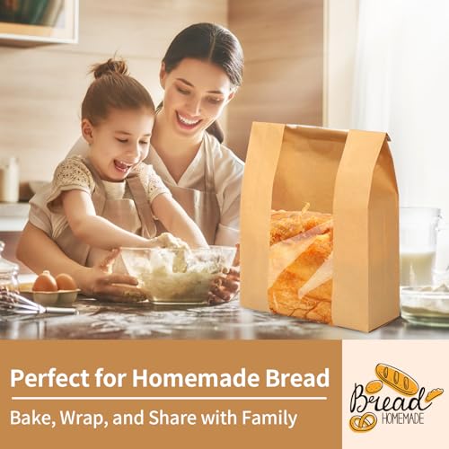 Kraft Paper Bread Bags with Clear Window - 30 Pcs Sourdough Bakery Bags