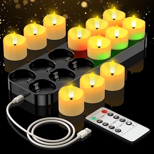 Rechargeable USB-C Tea Lights with Charging Base 12 Pack - Remote Control