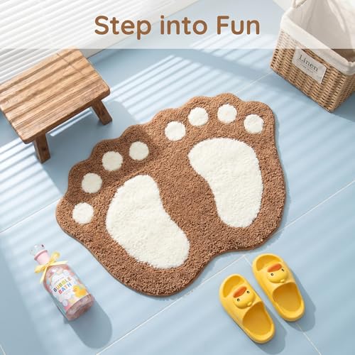 TOPCHANCES Big Feet Bath Mat - Non-Slip, Absorbent Microfiber Rug (16" x 24", Coffee)