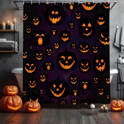 MEHOFOND Purple Halloween Pumpkin Shower Curtain - 72x72 Inch