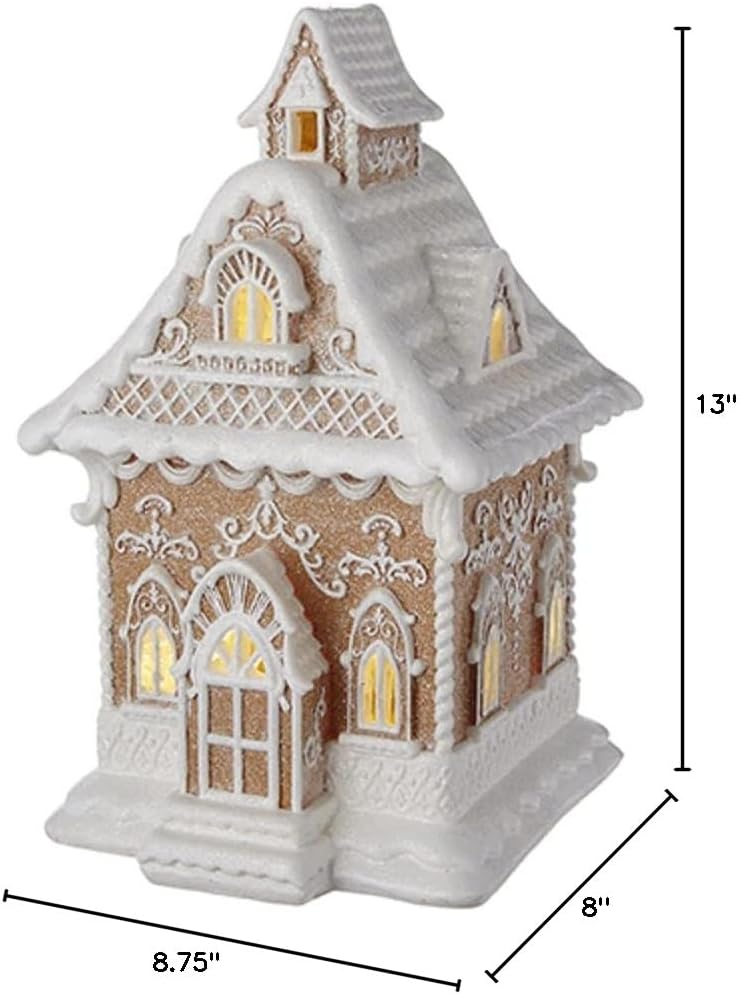 RAZ Imports Lighted Gingerbread House - 13-Inch Holiday Decor with White Icing Finish