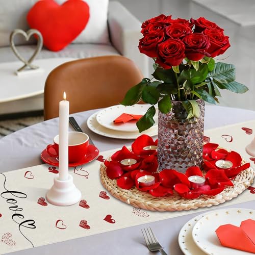 Valentine Table Runner 13x36 Inch Heart Dining Decor Polyester