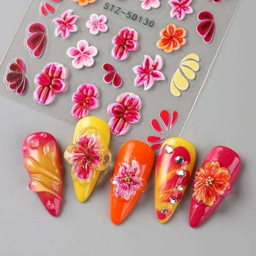 5D Embossed Floral Nail Art Stickers Self-Adhesive Flower Decals