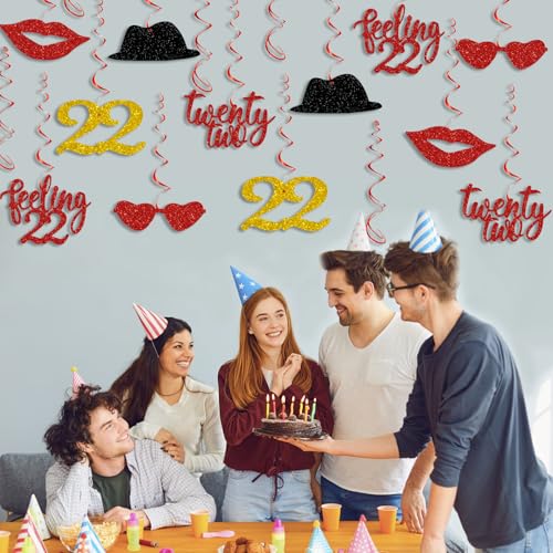 22nd Birthday Party Hanging Swirl Decorations - Singer Themed Foil Spirals