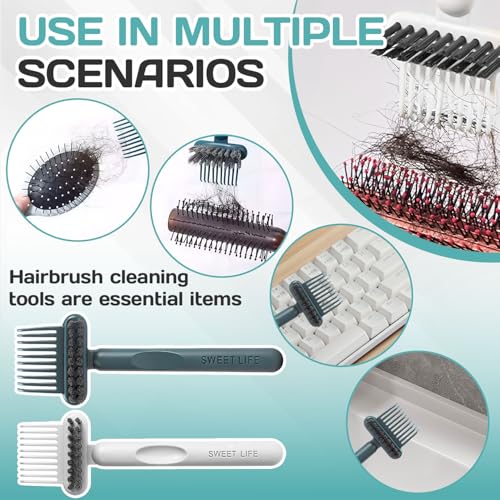 OLLBIT 2-in-1 Hair Brush Cleaning Tool and Comb Cleaner Gray
