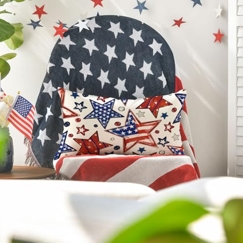 Patriotic Stars and Stripes Throw Pillow Cover | 12x20 Inch | Machine Washable Polyester