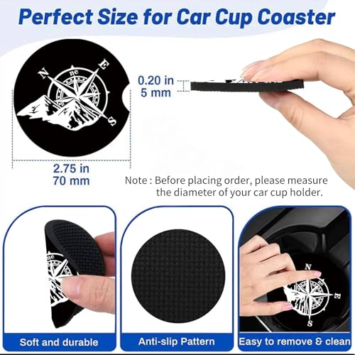 Blue Rose Car Cup Holder Coasters 2-Pack - Non-Slip Neoprene Drink Mats