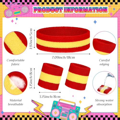 3 Pack Neon Sweatbands Set 80s Wristband and Headband Color War Accessories Sports Sweatbands for Party Halloween