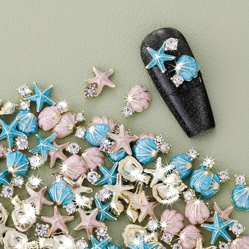LYLYNB 3D Alloy Nail Charms Summer Starfish & Shells 20Pcs