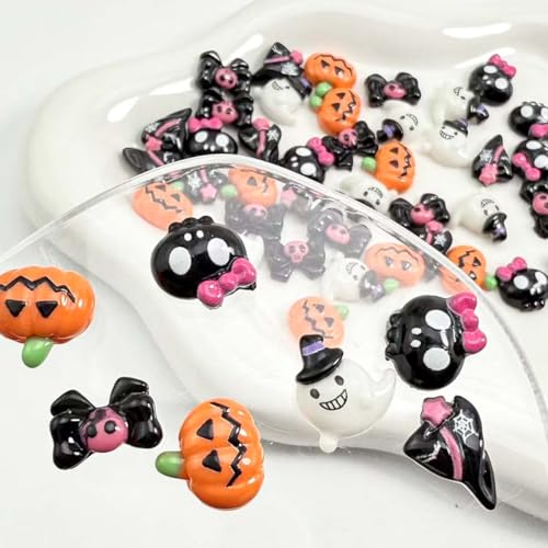 25Pcs 3D Halloween Nail Art Charms Cute Pumpkin Ghost Rhinestones