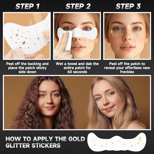 EMOME Gold Glitter Freckle Face Tattoos - 16 PCS Sparkle Makeup Patches