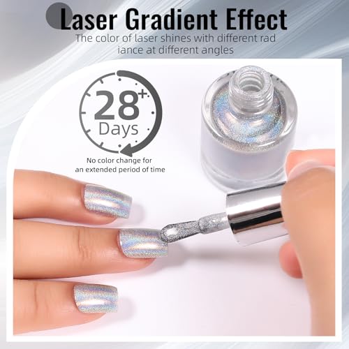 AILALUO Holographic Nail Polish 10ml Laser Glitter Silver Chrome