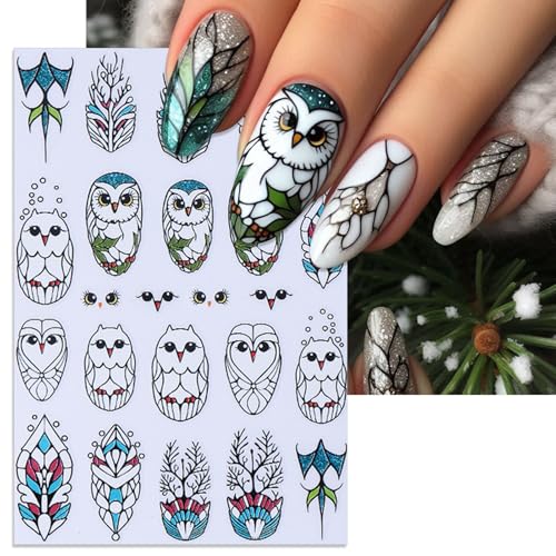 IDDFEVE 6 Sheets Christmas Winter Owl & Snowflake Self-Adhesive Nail Stickers