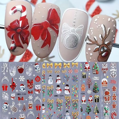 Christmas Nail Stickers 4 Sheets Self-Adhesive Winter Decals