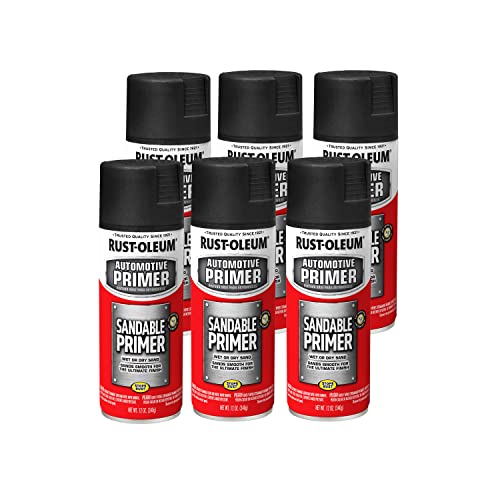 Rust-Oleum Automotive Sandable Primer Spray, Flat Black, 12 oz (6 Pack)