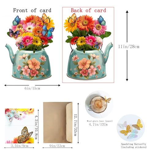 ShibaerInu 1Pcs Blue Vase Pop Up Flower Card with Butterfly & Envelope - 12 Inch 3D Greeting Note