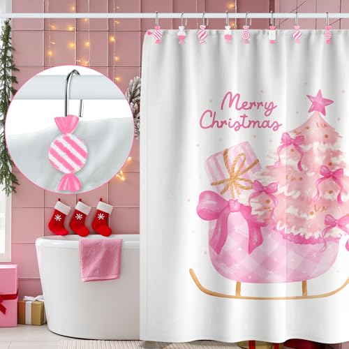 Pink Candy Shower Curtain Hooks - 12 Pack Decorative Hangers