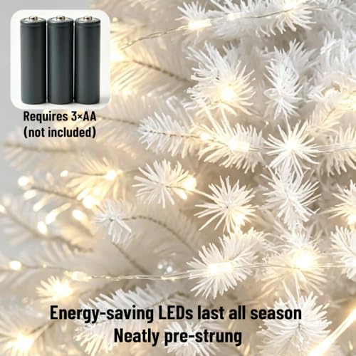 White 3ft Artificial Christmas Tree with String Lights & Stand - Small Holiday Decor