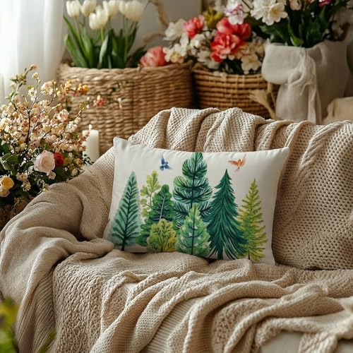 AACORS Spring Watercolor Tree & Birds 12x20 Inch Throw Pillow Cover