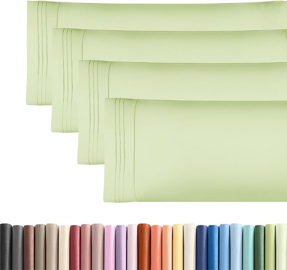 Skiennix Body Pillowcases Set of 4 | Soft & Breathable 20x54 Long Pillow Covers - Fade-Free, Machine Washable - Light Sage Green