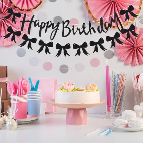 Black Bow Birthday Banner & Garland - Elegant Party Decorations