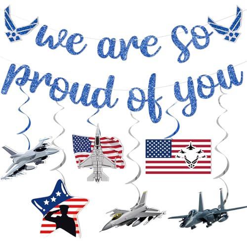 Air Force Party Decorations Set - Proud of You Banner & Swirls