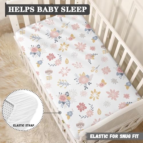 Floral Baby Crib Sheet - Soft Pink Flowers, Fitted for Standard Mattresses 52x28x8 in
