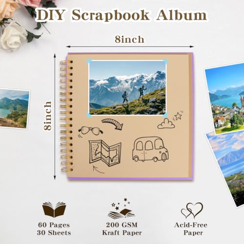 8x8 Inch DIY Scrapbook Photo Album with Kraft Pages - 60 Blank Pages