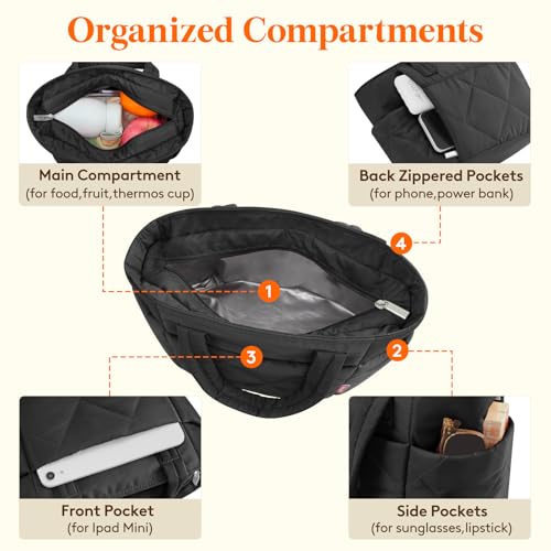 Lifewit Insulated Lunch Box for Women 8L Black Lightweight Puffy Tote