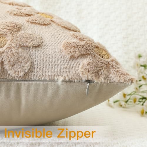 OTOSTAR Flowers Throw Pillow Cover 12x20 Inch Beige Brown